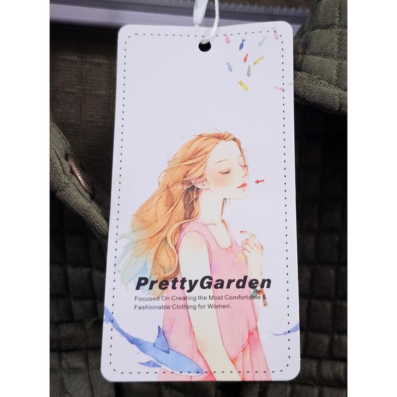 PrettyGarden Quilted Shacket Jacket Olive Green Button Front Collared Size M NEW - Picture 8 of 15